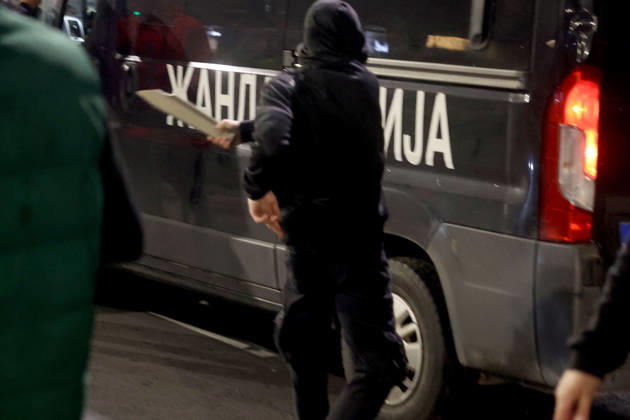 25.10.2026 Belgrade(Serbia) Politics Life Reactions after the election results The fall of regime after 14 years and the change of authorities government People try to stop police cars retreat