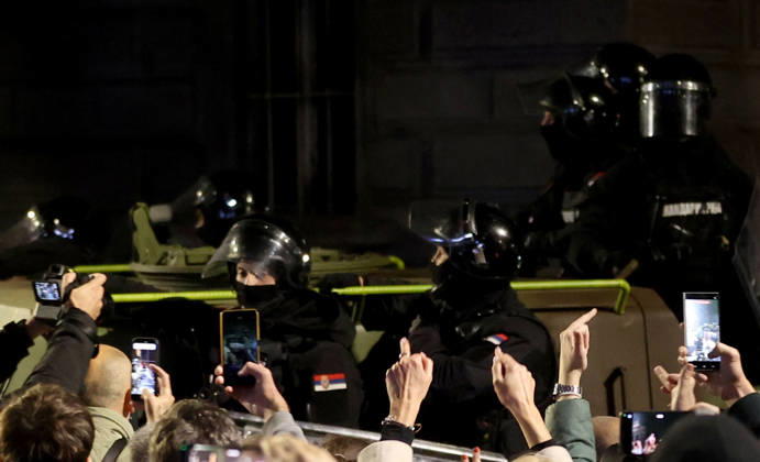25.10.2026 Belgrade(Serbia) Politics Life Reactions after the election results The fall of regime after 14 years and the change of authorities government People react at riot police retreation