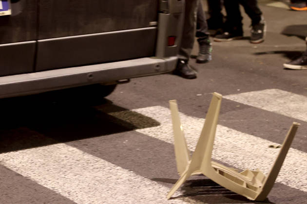 25.10.2026 Belgrade(Serbia) Politics Life Reactions after the election results The fall of regime after 14 years and the change of authorities government Chair thrown at police car retration