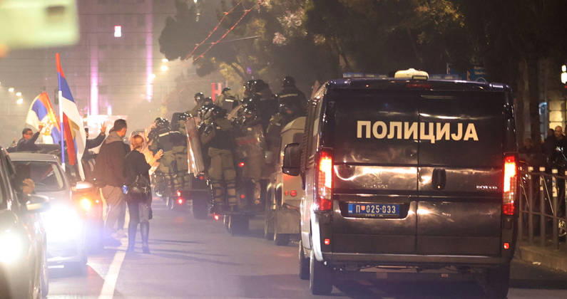 25.10.2026 Belgrade(Serbia) Politics Life Reactions after the election results The fall of regime after 14 years and the change of authorities government Police cars in retreation