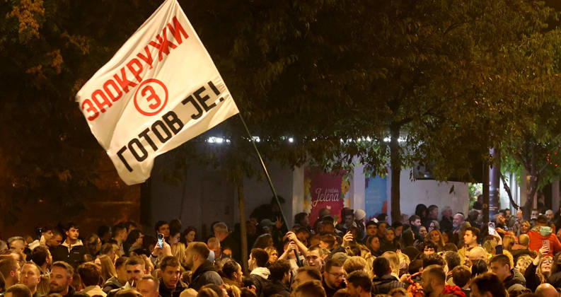 25.10.2026 Belgrade(Serbia) Politics Life Reactions after the election results The fall of regime after 14 years and the change of authorities government Celebration of victory Student list with flag Nr.3 He is finished