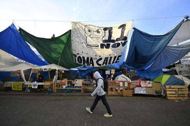 Tent protest at Sol Square in Madrid marks its first month MADRID, SPAIN - OCTOBER 26: A view of the area where Spaniards continue a tent protest at Sol Square, launched on September 26 to call on the central and regional governments to find solutions to the country s housing crisis, as the protest marks its first month in Madrid, Spain, on October 26, 2026. Burak Akbulut Anadolu Madrid Spain. Editorial use only. Please get in touch for any other usage. Copyright: x2026xAnadoluxBurakxAkbulutx