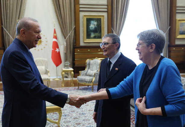 Turkish President Recep Tayyip Erdogan ANKARA, TURKIYE - OCTOBER 26: (----EDITORIAL USE ONLY - MANDATORY CREDIT - TURKISH PRESIDENCY MURAT CETINMUHURDAR HANDOUT - NO MARKETING NO ADVERTISING CAMPAIGNS - DISTRIBUTED AS A SERVICE TO CLIENTS----) Turkish President Recep Tayyip Erdogan receives Nobel laureate Professor Aziz Sancar and his wife Gwen Boles Sancar in Ankara, Turkiye, on October 26, 2026. TUR Presidency Murat Cetinmuhurdar Handout Anadolu Ankara Turkey. Editorial use only. Please get in touch for any other usage.  Copyright: x2026xAnadoluxTURxPresidency xMuratxCetinmuhurdar Handoutx