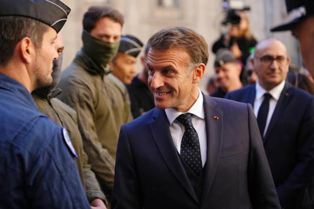President Macron visits Marseille a Week After the Riots - France French President Emmanuel Macron meets with the police force in Marseille, France, Monday, October 26, 2026, during a visit to notice the return of republican order after the violence and looting that punctuated the citizen mobilization of October 17, 2026. Protests by high school students over learning conditions sparked a movement that has since spread nationwide, fuelled by broader anger over the rising cost of living. Photo by Aurelien Morissard Pool ABACAPRESS.COM Marseille France  Copyright: xMorissardxAurelien Pool ABACAx