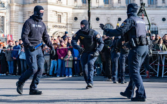 October 26, 2026 Official celebrations for Austria’s National Day 2026 Oath-taking ceremony during the official celebrations for National Day 2026 at Heldenplatz in Vienna, Austria The Prison Guard Special Operations Unit (JEG) during a demonstration in Vienna at Heldenplatz, Vienna, Austria