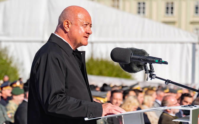 October 26, 2026 Official celebrations for the 2026 Austrian National Day Oath-taking ceremony during the official celebrations for the 2026 National Day at Heldenplatz in Vienna, Austria. The photo shows ÖVP Federal Party Chairman and Federal Chancellor Christian Stocker in Vienna at Heldenplatz, Vienna, Austria