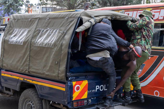 October 26, 2026, Nairobi, Kenya: A Kenyan human rights activist is arrested during a protest. Protesters demonstrated against rising fuel prices and the cost of living in Nairobi s Central Business District, calling for lower fuel prices and the removal of fuel taxes. Nairobi Kenya  - ZUMAs197 20261026_aaa_s197_313 Copyright: xBonifacexMuthonix