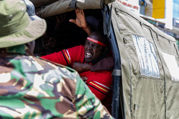 October 26, 2026, Nairobi, Kenya: A Kenyan human rights activist is arrested during a protest. Protesters demonstrated against rising fuel prices and the cost of living in Nairobi s Central Business District, calling for lower fuel prices and the removal of fuel taxes. Nairobi Kenya - ZUMAs197 20261026_aaa_s197_319 Copyright: xBonifacexMuthonix