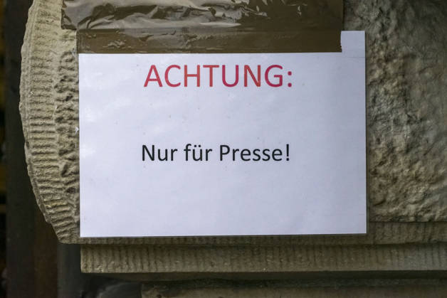 CNTV COURT Notice at Entrance: For Press Only Sign at the site of the collision with the Nord Stream pipeline in the Baltic Sea during the trial Strict security measures in place October 27, 2026 Hamburg, Sievekingsplatz 2 Day of the hearing Strict security measures are in place at the Hamburg Regional Court, Criminal Justice Building, Hamburg, Germany
