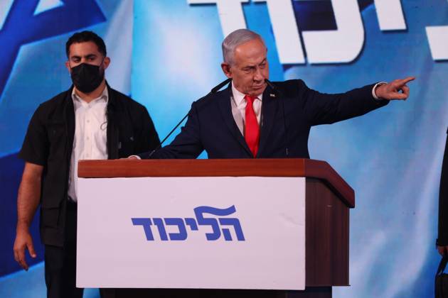 Netanyahu addresses Likud supporters WEST JERUSALEM, OCTOBER 28, 2026: Israeli Prime Minister and Likud party leader Benjamin Netanyahu addresses supporters at the party™s election headquarters in West Jerusalem following the release of exit polls and preliminary results from Israel™s parliamentary elections held on October 27. WEST JERUSALEM Israel Copyright: x xSaeedxQaqx xJNAxPressx