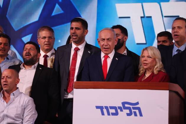Netanyahu addresses Likud supporters WEST JERUSALEM, OCTOBER 28, 2026: Israeli Prime Minister and Likud party leader Benjamin Netanyahu addresses supporters at the party™s election headquarters in West Jerusalem following the release of exit polls and preliminary results from Israel™s parliamentary elections held on October 27. WEST JERUSALEM Israel Copyright: x xSaeedxQaqx xJNAxPressx