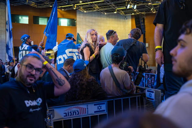 Israel, Jerusalem, October 27–28, 2026: Scenes from the election party of the Likud Party led by incumbent Prime Minister Benjamin Netanyahu. There was a long wait for Bibi to appear; he didn’t take the stage until around 3:15 a.m.