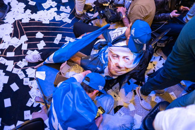 Israel, Jerusalem, October 27–28, 2026: Scenes from the election party of the Likud Party led by incumbent Prime Minister Benjamin Netanyahu. There was a long wait for Bibi to appear; he didn’t take the stage until around 3:15 a.m.