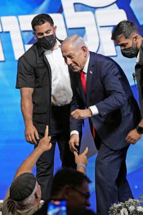 General election in Israel Israeli Prime Minister and Likud party leader Benjamin Netanyahu fist bumps supporters following the release of exit poll results for Israel s general election in Jerusalem on Oct. 28, 2026.  A14AA0005631974P