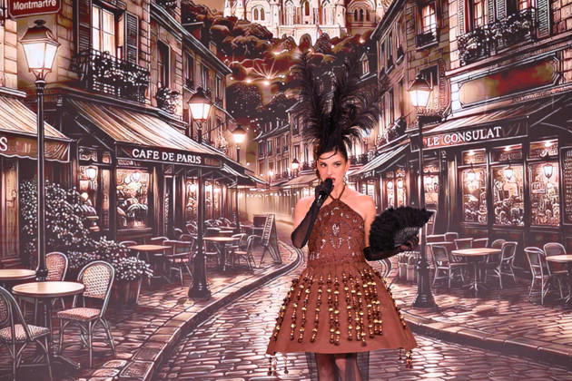 Salon du Chocolat - Paris A model wears a chocolate creation by Christophe Bertrand and Nicolas Morin of La Reine Astrid, designed in collaboration with designer Oriana Sara of Lacienta, during the Chocolate Musical Show at the 31st Salon du Chocolat et de la Pâtisserie – Chocolate Fair at Parc des Expositions Porte de Versailles on October 27, 2026, in Paris, France. Photo by Jana Call me J ABACAPRESS.COM Paris Ile de France France  Copyright: xJanaxCallxmexJ ABACAx