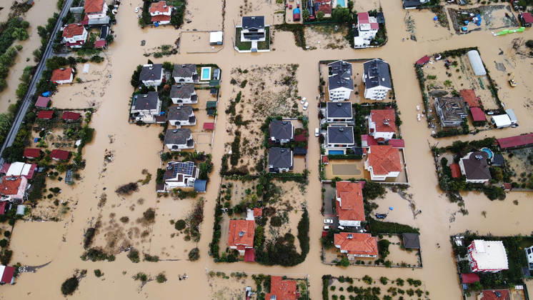 Heavy rainfall causes flooding in Mugla, Turkiye MUGLA, TURKIYE - OCTOBER 28: An aerial view of flooded residential areas and agricultural fields after heavy rainfall caused the Tersakan Stream to overflow in Dalaman district of Mugla, Turkiye, on October 28, 2026. Floodwaters inundated homes, businesses and farmland, while some roads were closed to traffic. Durmus Genc Anadolu Mugla Turkey. Editorial use only. Please get in touch for any other usage.  Copyright: x2026xAnadoluxDurmusxGencx