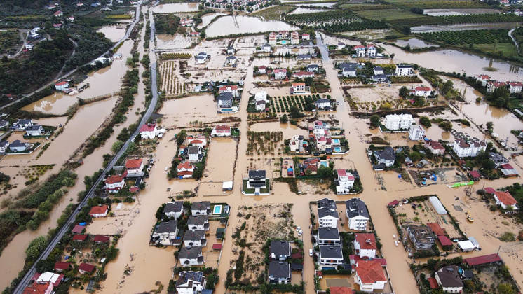 Heavy rainfall causes flooding in Mugla, Turkiye MUGLA, TURKIYE - OCTOBER 28: An aerial view of flooded residential areas and agricultural fields after heavy rainfall caused the Tersakan Stream to overflow in Dalaman district of Mugla, Turkiye, on October 28, 2026. Floodwaters inundated homes, businesses and farmland, while some roads were closed to traffic. Durmus Genc Anadolu Mugla Turkey. Editorial use only. Please get in touch for any other usage.  Copyright: x2026xAnadoluxDurmusxGencx