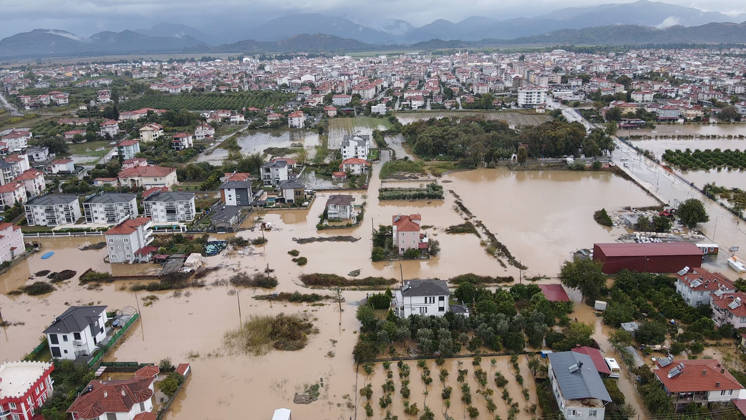 Heavy rainfall causes flooding in Mugla, Turkiye MUGLA, TURKIYE - OCTOBER 28: An aerial view of flooded residential areas and agricultural fields after heavy rainfall caused the Tersakan Stream to overflow in Dalaman district of Mugla, Turkiye, on October 28, 2026. Floodwaters inundated homes, businesses and farmland, while some roads were closed to traffic. Durmus Genc Anadolu Mugla Turkey. Editorial use only. Please get in touch for any other usage.  Copyright: x2026xAnadoluxDurmusxGencx