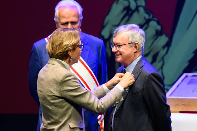 October 28, 2026, Lucca, Lucca, Italy: French Ambassador to Italy Anne Marie Descotes was present to present an important award to Professor Alessandro Barbero during the inauguration of the 60th edition of Lucca Comics & Games, Lucca, 28 10 2026 Lucca Italy  - ZUMAa289 20261028_zia_a289_146 Copyright: xStefanoxDallexLuchex xAgfx