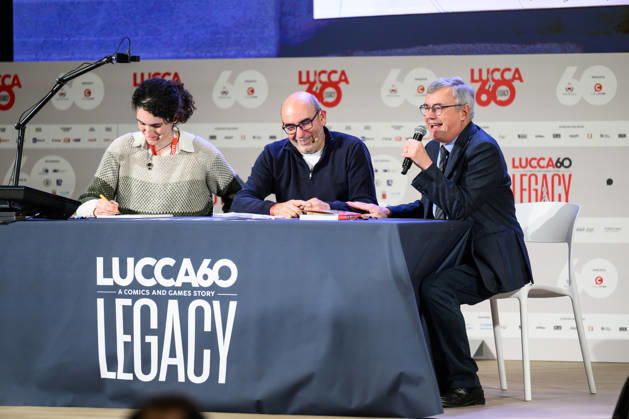 October 28, 2026, Lucca, Lucca, Italy: Alessandro Barbero, alongside co-authors Davide Savelli and Iris Biasio, presents Garribaldi. The British Tour, his first comic book published by Rizzoli Lizard, at the 60th edition of Lucca Comics & Games, Lucca, October 28, 2026. Lucca Italy - ZUMAa289 20261028_zia_a289_267 Copyright: xStefanoxDallexLuchex xAgfx