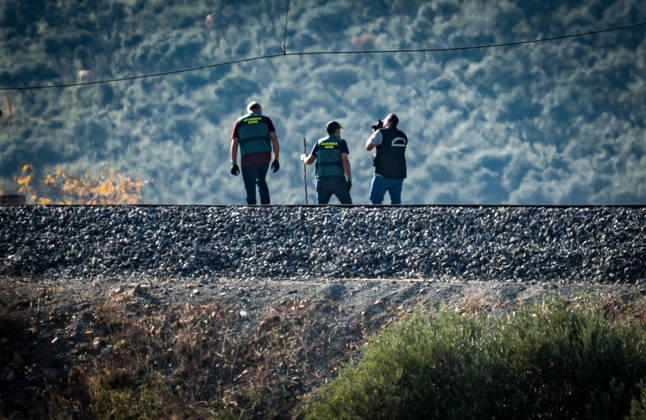 Work in Urda is intensifying after a night in which more than 500 people were on the job. Civil Guard officers are inspecting the tracks in the area of the train accident in Urda on October 29, 2026, in Urda, Toledo, Castilla-La Mancha, Spain. The early hours of the day are being used in the vicinity of the old Urda station to intensify efforts to remove the train cars that collided head-on nearly 24 hours ago at the old Urda station, resulting in a death toll, so far, according to official figures, 68 dead and more than a hundred injured, distributed among hospitals in Albacete, Toledo, Ciudad Real, and Madrid. Throughout the night, more than 500 people remained at the accident site, including firefighters, members of the Military Emergen  Copyright: xDiegoxRadamÃ sx 7877528