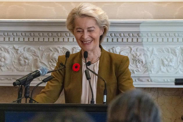 European Commission President Ursula von der Leyen speaks during her participation in the Canada-European Union (EU) Summit in Montreal, Canada 29 October 2026. Von der Leyen pressed her proposal for Canada to become the first associated member of the European Union—a designation to which several member states, led by Germany, have raised objections during the bilateral summit taking place in Montreal. Von der Leyen pushes for Canada to become an associate member of the EU, despite objections !ACHTUNG: NUR REDAKTIONELLE NUTZUNG!  Copyright: xJulioxCésarxRivasx USA4630 20261029-55021829598_1