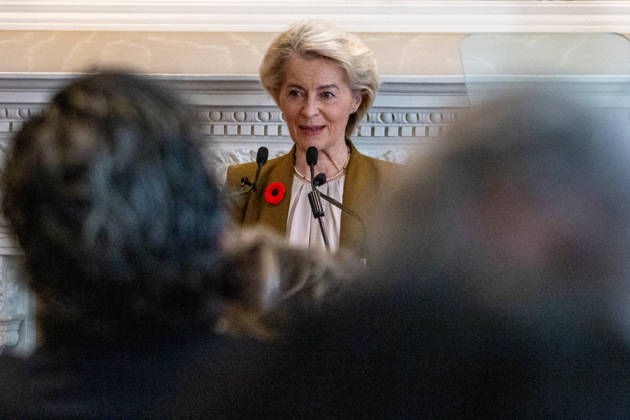 European Commission President Ursula von der Leyen speaks during her participation in the Canada-European Union (EU) Summit in Montreal, Canada 29 October 2026. Von der Leyen pressed her proposal for Canada to become the first associated member of the European Union—a designation to which several member states, led by Germany, have raised objections during the bilateral summit taking place in Montreal. Von der Leyen pushes for Canada to become an associate member of the EU, despite objections !ACHTUNG: NUR REDAKTIONELLE NUTZUNG!  Copyright: xJulioxCésarxRivasx USA4629 20261029-55021829596_1