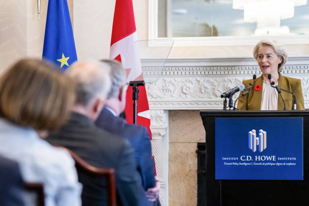 October 29, 2026, Montreal, Pq, CANADA: President of the European Commission Ursula von der Leyen delivers remarks ahead of the EU-Canada summit in Montreal on Thursday, Oct. 29, 2026. Montreal CANADA  - ZUMAc35_ 20261029_zaf_c35_031 Copyright: xChristopherxKatsarovx