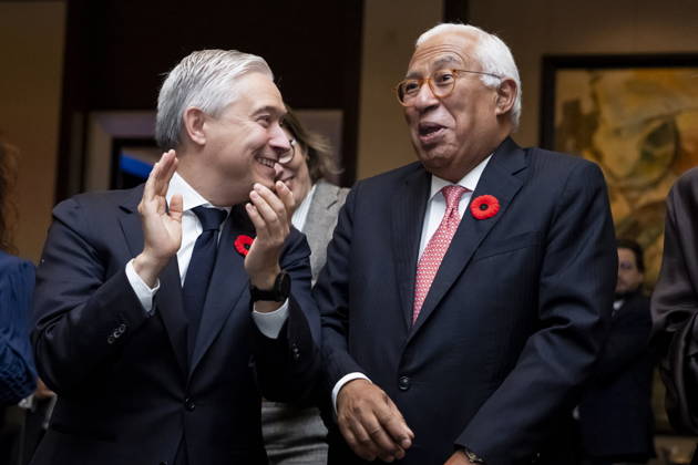 October 29, 2026, Montreal, Pq, CANADA: Minister of Finance Francois-Philippe Champagne, left, speaks with President of the European Council Antonio Costa at a luncheon ahead of the Canada-EU Summit, in Montreal, on Thursday, Oct. 29, 2026. Montreal CANADA  - ZUMAc35_ 20261029_zaf_c35_047 Copyright: xChristopherxKatsarovx