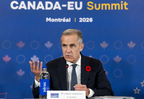 October 29, 2026, Montreal, Pq, CANADA: Prime Minister Mark Carney gives remarks during a roundtable meeting with business leaders during the Canada-EU Summit, in Montreal, on Thursday, Oct. 29, 2026. Montreal CANADA  - ZUMAc35_ 20261029_zaf_c35_120 Copyright: xChristopherxKatsarovx