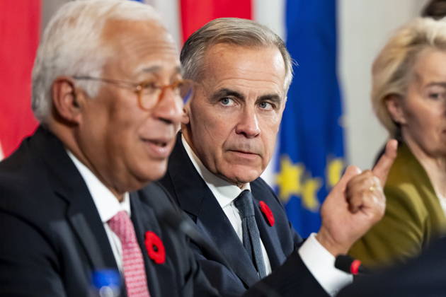 October 29, 2026, Montreal, Pq, CANADA: Prime Minister Mark Carney, right, looks on as President of the European Council Antonio Costa, gives remarks at a roundtable with business leaders during the Canada-EU Summit, in Montreal, on Thursday, Oct. 29, 2026. Montreal CANADA  - ZUMAc35_ 20261029_zaf_c35_122 Copyright: xChristopherxKatsarovx