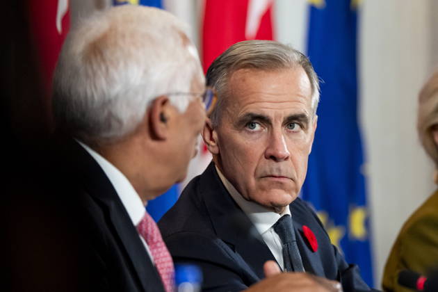 October 29, 2026, Montreal, Pq, CANADA: Prime Minister Mark Carney, right, looks on as President of the European Council Antonio Costa, gives remarks at a roundtable with business leaders during the Canada-EU Summit, in Montreal, on Thursday, Oct. 29, 2026. Montreal CANADA  - ZUMAc35_ 20261029_zaf_c35_128 Copyright: xChristopherxKatsarovx