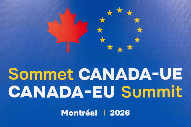October 29, 2026, Montreal, Pq, CANADA: Signage for the Canada-EU summit, in Montreal, is seen on Thursday, Oct. 29, 2026. Montreal CANADA  - ZUMAc35_ 20261029_zaf_c35_153 Copyright: xChristopherxKatsarovx