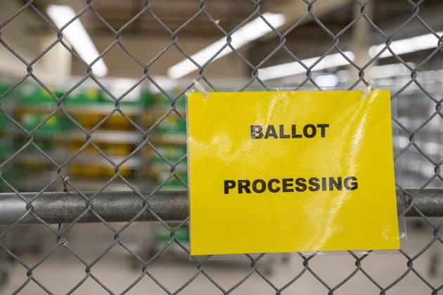 October 29, 2026, Renton, Washington, USA: A secure ballot processing cage is used to hold voted ballots at various parts of the counting process as 2026 mid-term election ballots are opened and counted at the King County Elections office in Renton, Washington, USA, on Thu., Oct. 29, 2026. By state law, votes cannot be tabulated until after 9pm on election day, so the the ballots are only scanned at this point. Approximately 98% of votes cast in Washington state are mail-in ballots. Renton USA - ZUMAb344 20261029_znp_b344_014 Copyright: xM.xScottxBrauerx