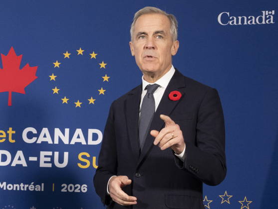 October 30, 2026, Montreal, Pq, CANADA: Prime Minister Mark Carney speaks to the media as he participates in a trilateral meeting at the EU-Canada summit in Montreal on Friday, Oct. 30, 2026. Montreal CANADA  - ZUMAc35_ 20261030_zaf_c35_016 Copyright: xChristinnexMuschix