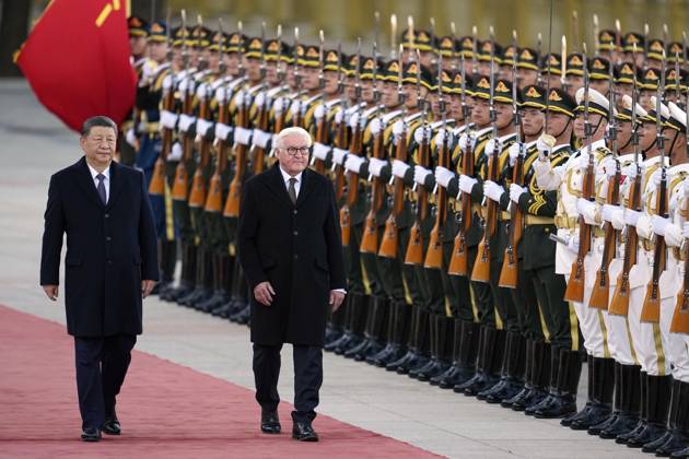 German president in Beijing German President Frank-Walter Steinmeier (R) attends a welcoming ceremony with Chinese President Xi Jinping at the Great Hall of the People in Beijing on Oct. 30, 2026.  A14AA0005632245P