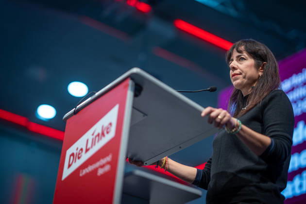 Elif Eralp, of The Left, a potential future governing mayor, delivers a speech at The Left’s special state party convention to decide on whether to begin coalition negotiations in Berlin, Berlin, Germany, Dong Xuan Center