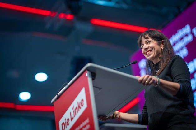 Elif Eralp, of The Left, a potential future governing mayor, delivers a speech at The Left’s special state party convention to decide on whether to begin coalition negotiations in Berlin, Berlin, Germany, Dong Xuan Center