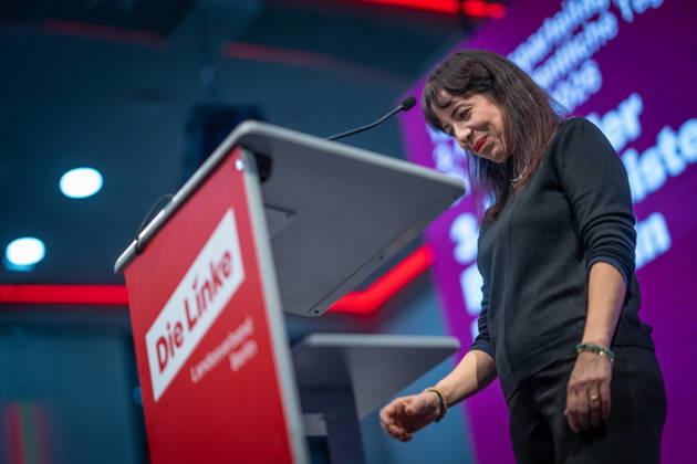 Elif Eralp, of The Left, a potential future governing mayor, delivers a speech at The Left’s special state party convention to decide on entering coalition negotiations in Berlin, Berlin, Germany, Dong Xuan Center