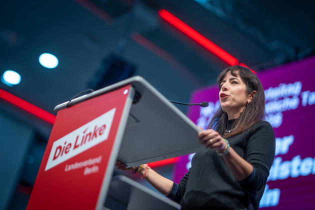 Elif Eralp, of The Left, a potential future governing mayor, delivers a speech at The Left’s special state party convention to decide on whether to begin coalition negotiations in Berlin, Berlin, Germany, Dong Xuan Center