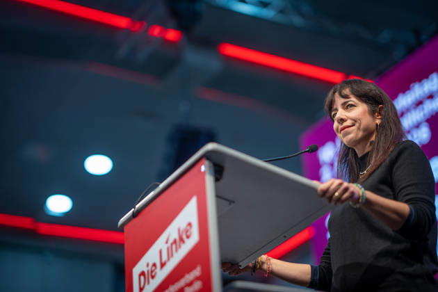 Elif Eralp, of The Left, a potential future governing mayor, delivers a speech at The Left’s special state party convention to decide on whether to begin coalition negotiations in Berlin, Berlin, Germany, Dong Xuan Center