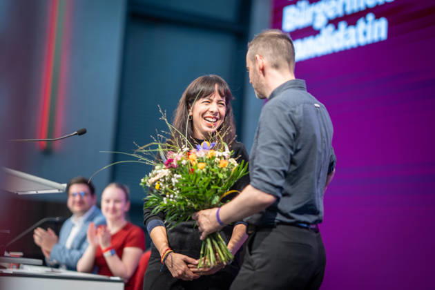 Elif Eralp, of The Left, a potential future governing mayor, delivers a speech at The Left’s special state party convention to decide on whether to begin coalition negotiations in Berlin, Berlin, Germany, Dong Xuan Center