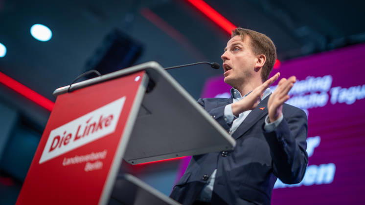 Maximilian Schirmer, Berlin State Chair of Die Linke; Special State Party Convention of Die Linke to Decide on Entering Coalition Negotiations in Berlin, Berlin, Germany; Dong Xuan Center