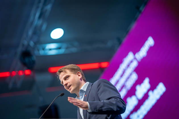 Maximilian Schirmer, Berlin State Chair of Die Linke; Special State Party Convention of Die Linke to Decide on Entering Coalition Negotiations in Berlin, Berlin, Germany; Dong Xuan Center